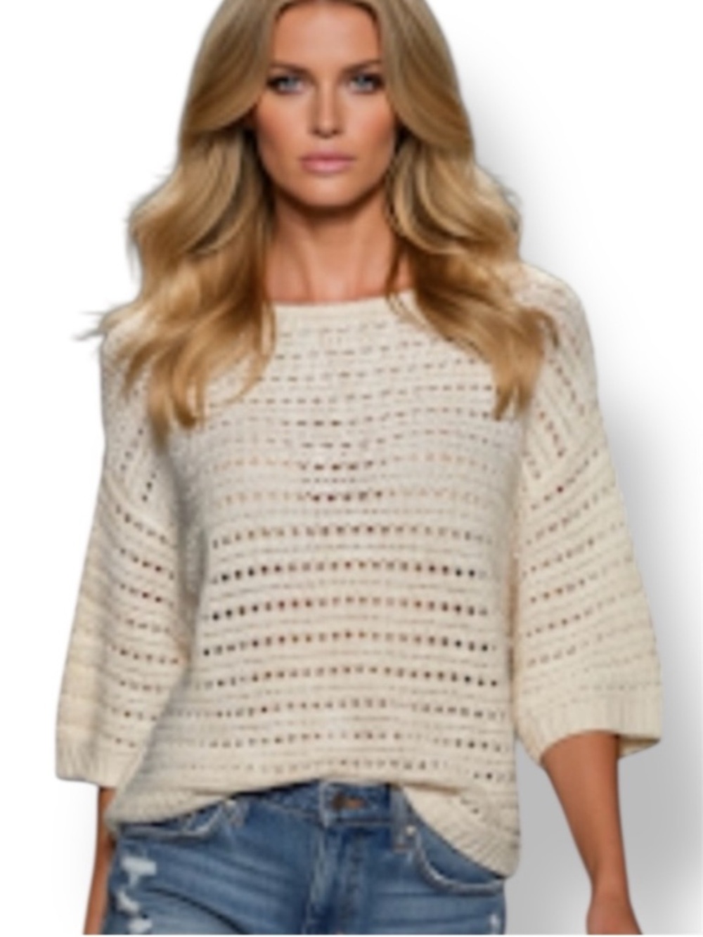 MAGASCHONI NWT White Crochet Dolman Short Sleeves Sweater Top Pullover Sz S